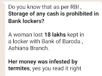 Do you know that as per RBI , Storage of any cash is prohibited in Bank lockers?