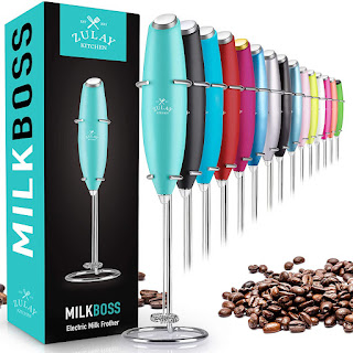 Zulay Original Milk Frother Handheld Foam Maker for Lattes - Whisk Drink Mixer for Coffee, Mini Foamer for Cappuccino, Frappe, Matcha, Hot Chocolate by Milk Boss (Caribbean Aqua)