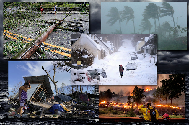 Weather disruptions these days come from ever-more intense tornadoes, hurricanes and typhoons, intense snowstorms, drought and wildfire.