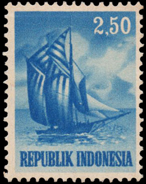 Indonesian Postage Stamp I-76 Transport and Communication, Buginese Sailing Boat 2.5 rupiah 1964