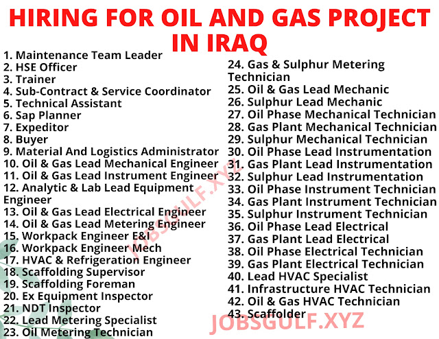 HIRING FOR OIL AND GAS PROJECT IN IRAQ