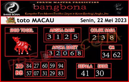 Prediksi Bangbona Toto Macau Senin 22 Mei 2023