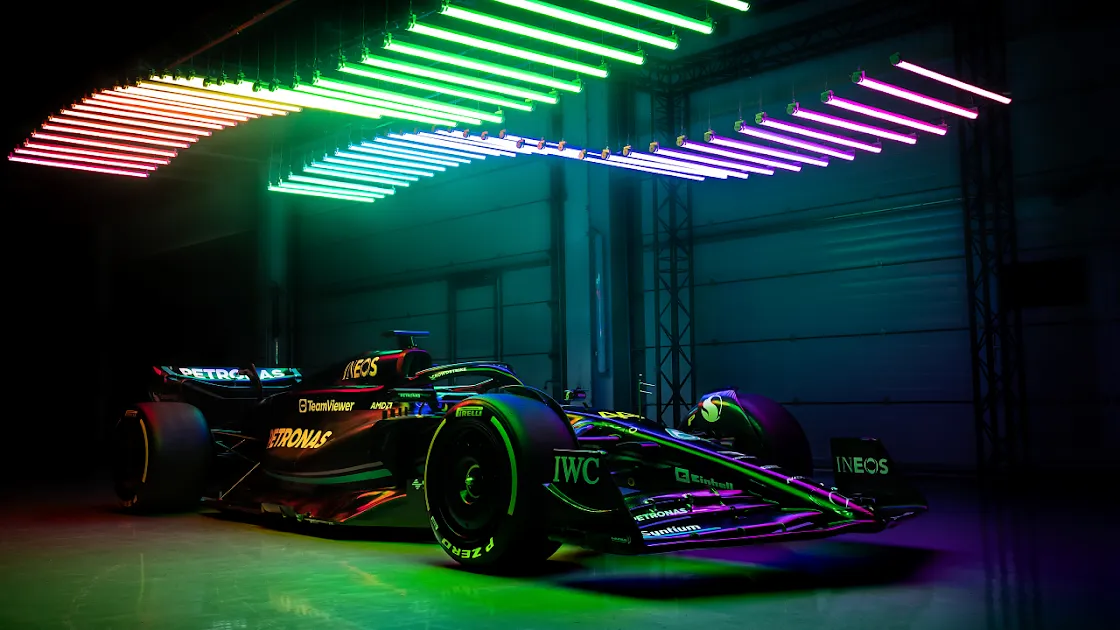 Neon Velocity - Mercedes-Benz F1 Precision on Display Wallpaper