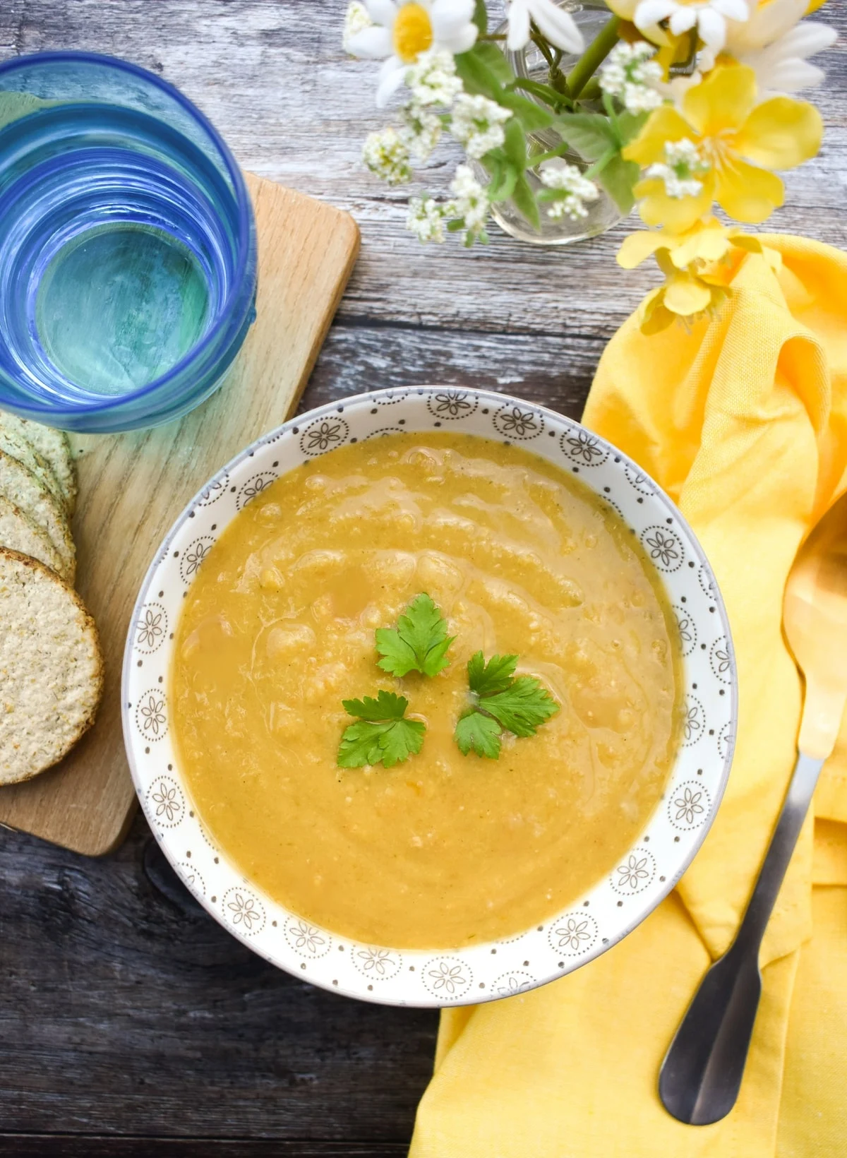 slow cooker split pea soup in a bowl