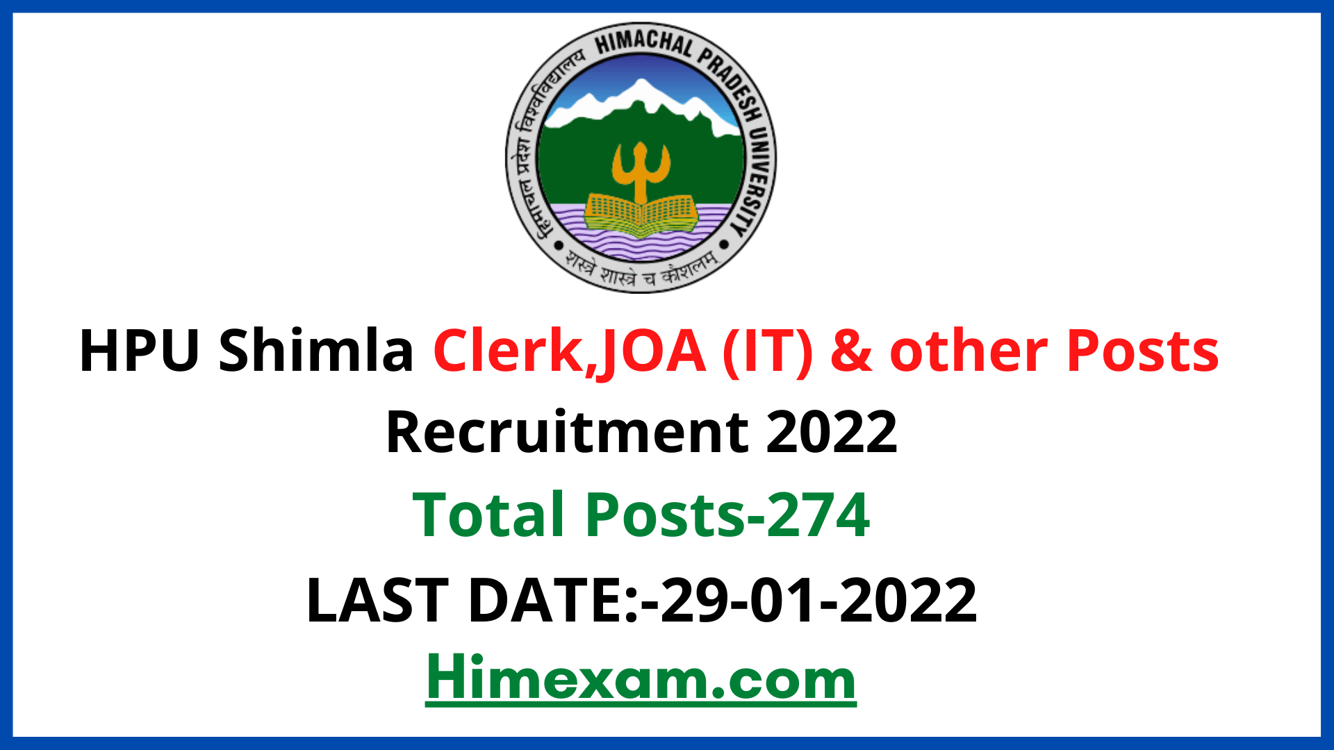 HPU Shimla Clerk,JOA (IT) & other Posts Recruitment 2022
