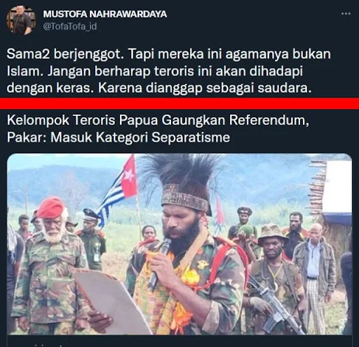Jangan berharap teroris ini akan dihadapi dengan keras Sama-sama berjenggot, Tapi mereka ini agamanya bukan Islam. Jangan berharap teroris KKB ini akan dihadapi dengan keras, Karena dianggap sebagai Saudara