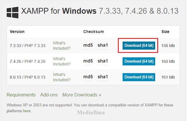 Download aplikasi XAMPP