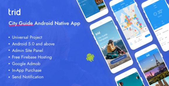 Trid v7 – City Travel Guide Android nativo com painel de administração, código-fonte do aplicativo Firebase