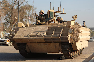 An FV432 Mark 3 Bulldog Armoured Personnel Carrier of the Royal Green Jackets in Basra City Iraq on the 25th of January 2007