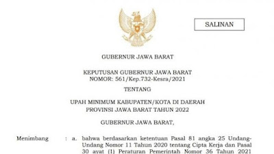 Pemprov Jabar Tetapkan UMK 2022 Kota/Kab, Kota Bekasi Tertinggi. Ini Daftar Lengkapnya