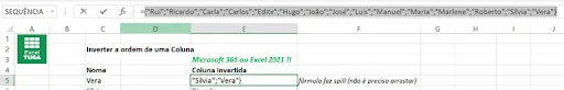 Resultado da função sequência