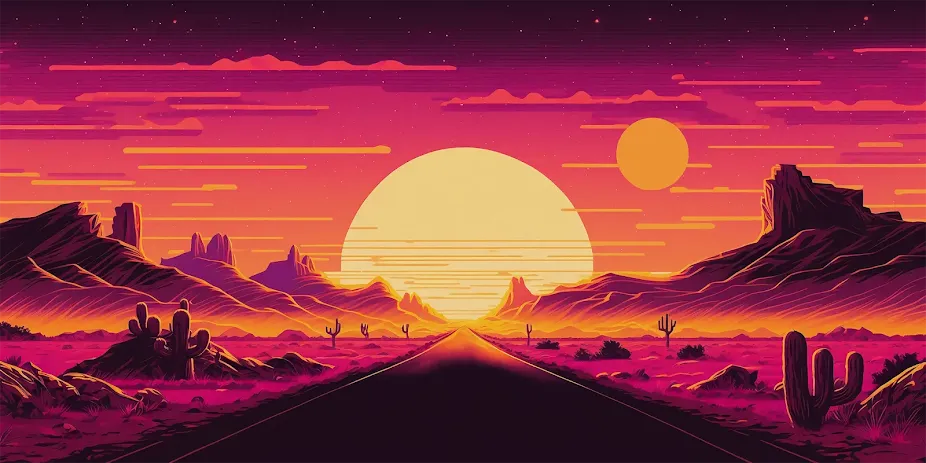 Desert Sunrise Synthwave Road Wallpaper for Computer