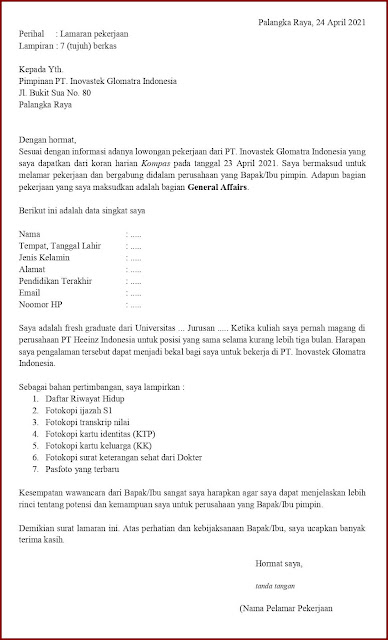 Contoh Application Letter Untuk Lulusan Psikologi (Fresh Graduate) Berdasarkan Informasi Dari Media Cetak