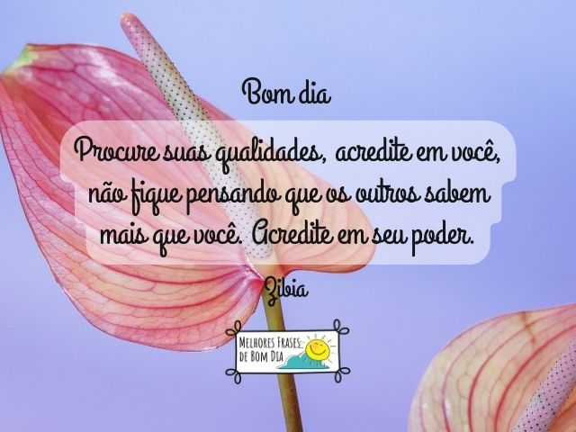 Bom dia  Procure suas qualidades, acredite em você, não fique pensando que os outros sabem mais que você. Acredite em seu poder.  Zibia