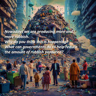 Multicolored hyper realistic imagination of a striking visual depiction of a massive trash mountain in the heart of a bustling city, with towering high-rise buildings in the background. The focus is on people from various walks of life, including families and children, carelessly throwing their garbage into the ever-growing pile. Industries are seen merging their waste, further contributing to the monumental mound. Amidst the chaos, a small sign with sleeping eyes symbolizes a government oblivious to the escalating environmental crisis. The overall atmosphere is a mix of despair and urgency, highlighting the need for immediate action and responsibility.