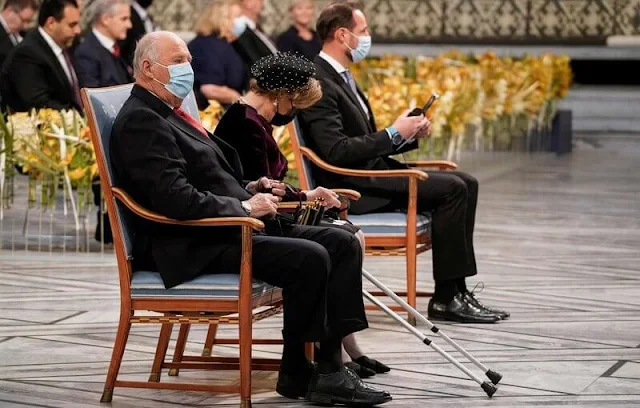 King Harald, Queen Sonja and Crown Prince Haakon attended the 2021 Nobel Peace Prize ceremony at Oslo City Hall