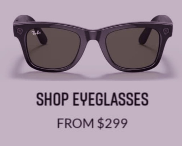 A picture of Ray ban smart glass with the price $300 written on it