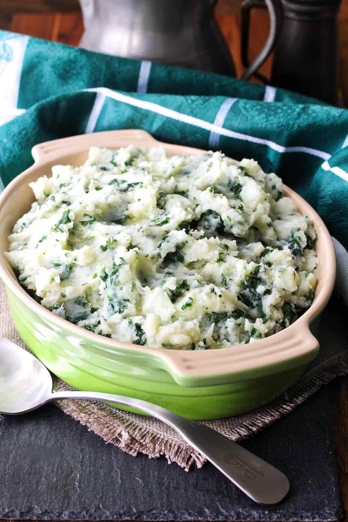 Colcannon mashed potatoes in a casserole.