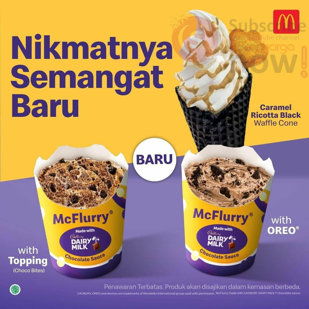 BARU! McDonalds McFlurry Cadbury & Caramel Ricotta Black Waffle Cone