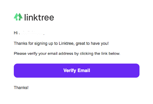 Verifikasi email dan login akun Linktree