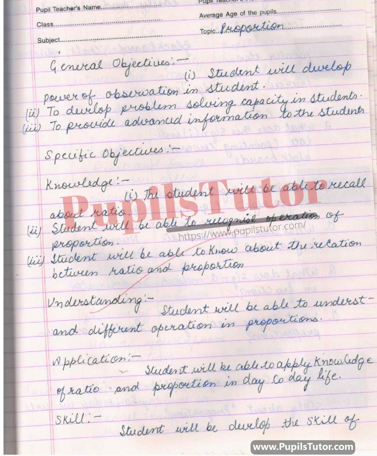 Mathematics Lesson Plan For Class 6 To 12 On Properties Of Proportion – (Page And Image Number 1) – Pupils Tutor