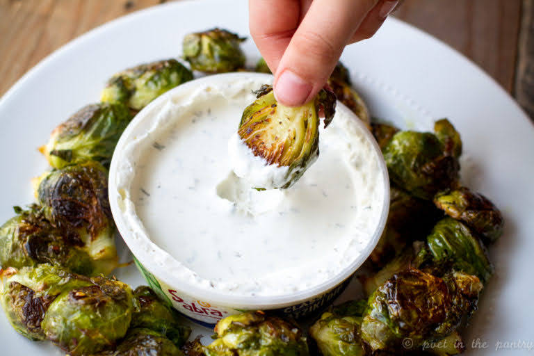 Spicy Roasted Brussels Sprouts with Tzatziki | Poet in the Pantry