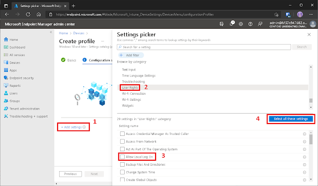 intune policy user rights assignment