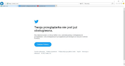 Strona Twittera z informacją o nie wspieranej przeglądarce.