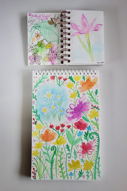 watercolor, watercolor flowers, flowers, sketching, creative process, blah to TADA, art