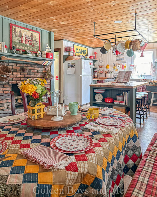 cabin kitchen with diy pot rack - www.goldenboysandme.com