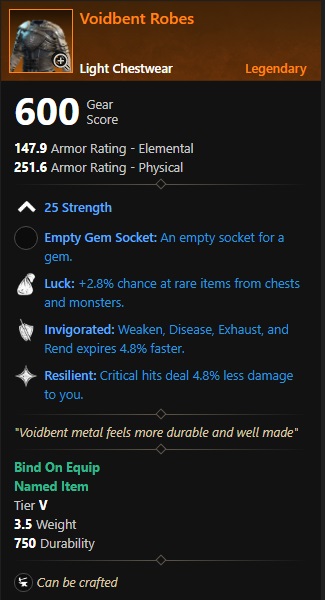 Legendary armor through crafting