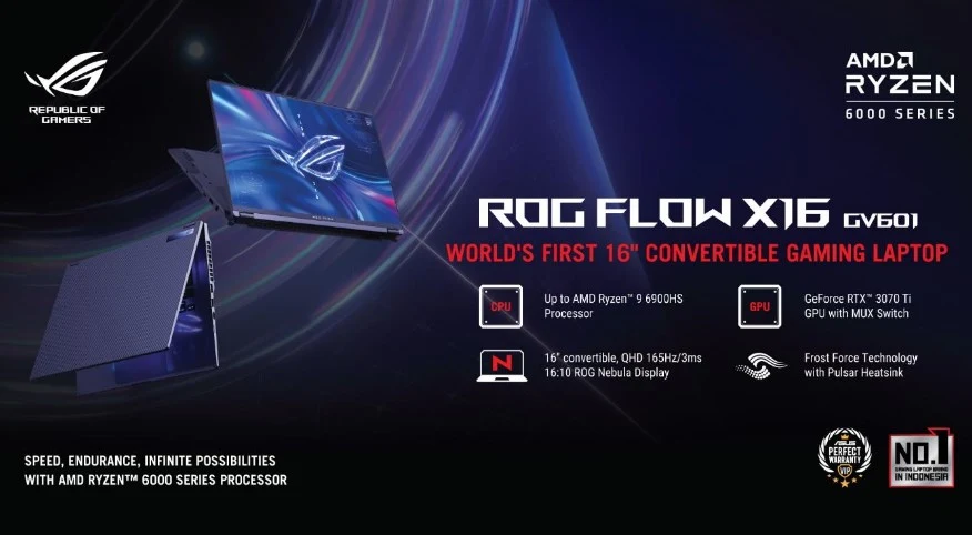 Asus ROG Flow X16 GV601, Laptop Hybrid Gaming 16 Inci Resmi Diluncurkan di Indonesia