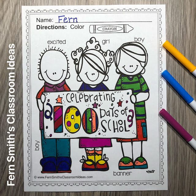 Click Here to Grab These 100th Day Coloring Book Pages with Differentiated Seasonal Vocabulary for YOUR Classroom TODAY!