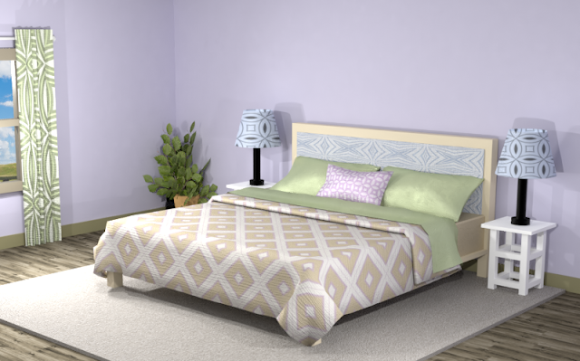 French Lilac (#C8C4DA) Double-Split Complementary Room with Patterns