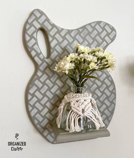 Photo of a pitcher plaque with chalk paint and basket weave stencil from Dixie Belle Paint Company.