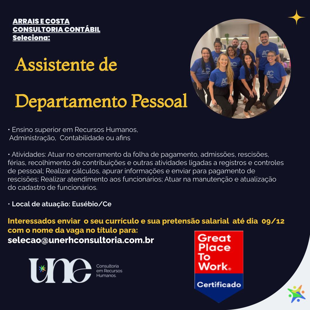 ASSISTENTE DE DEPARTAMENTO PESSOAL