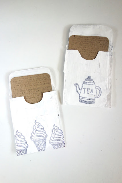 Trader Joe's English Breakfast Teabags, crafting with tea, repurposing teabags, crafts, handmade, paper crafts, handmade stationery, crafting with tea, paint, cling stamps and ink pad, decorating tea bags, blah to TADA