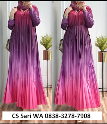 Dress plisket gradasi - Baju Muslim Gaya