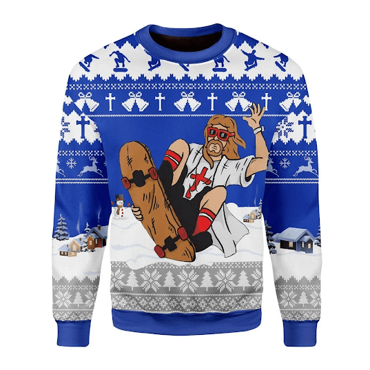 Ugly Sweater Jesus Skateboarding Ugly Christmas Sweater 3D All Over Print