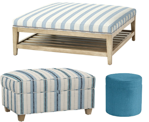 Ottomans with Fabric Choices in Blue and Blue and White Stripes