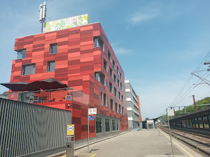 " Youth Hostel Esch/Alzette " built on Esch/Alzette railway station platform.