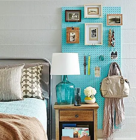 peg board in bedroom for accessories
