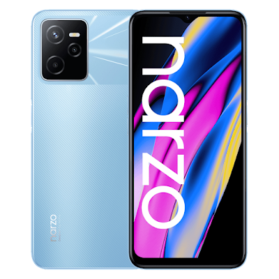 bentuk hp realme narzo 50A Prime warna biru