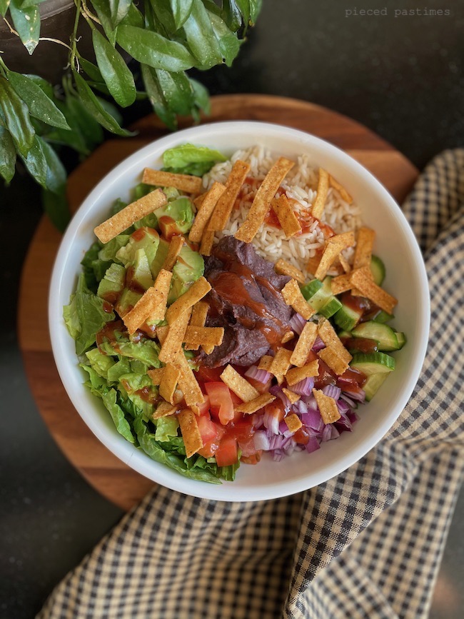 Vegan Burrito Bowl at Pieced Pastimes