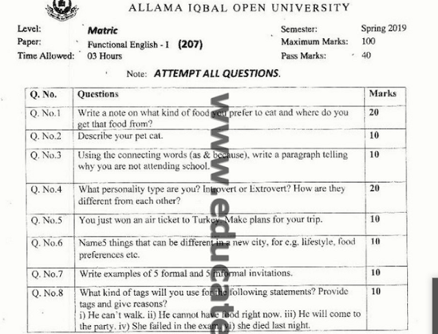 AIOU-Matric-Code-207-English-1-Past-Papers-pdf-free-download