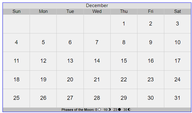 Gregorian Calendar 2022 December