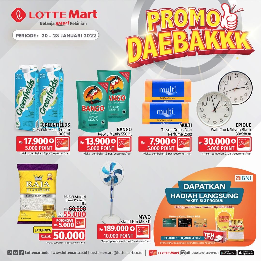 Susu Greenfields 17 Ribu, Jeruk Santang 2 Ribu di Katalog Promo DAEBAKK Lotte Mart (Periode 20 - 23 Jan 2022)