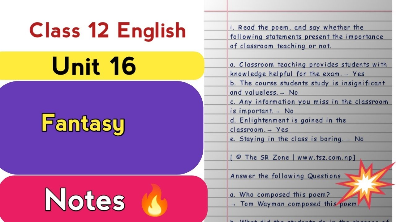 Class 12 English Book Chapter 16 Fantasy Exercise