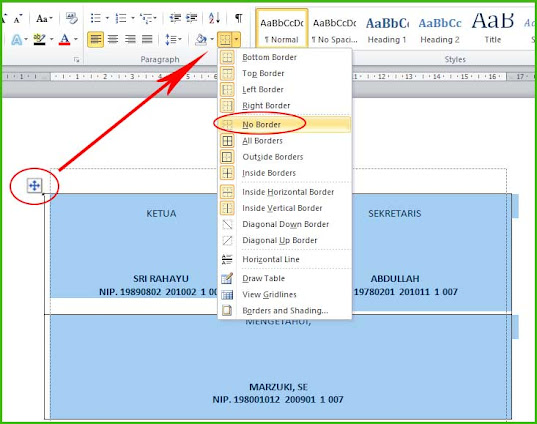 Cara Membuat  Tempat Tulisan Tanda Tangan Secara Otamatis Rapi, Lurus dan Sejajar di Ms Word.