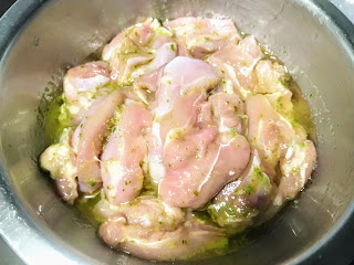 First marinated chicken pieces for Pahadi kabab